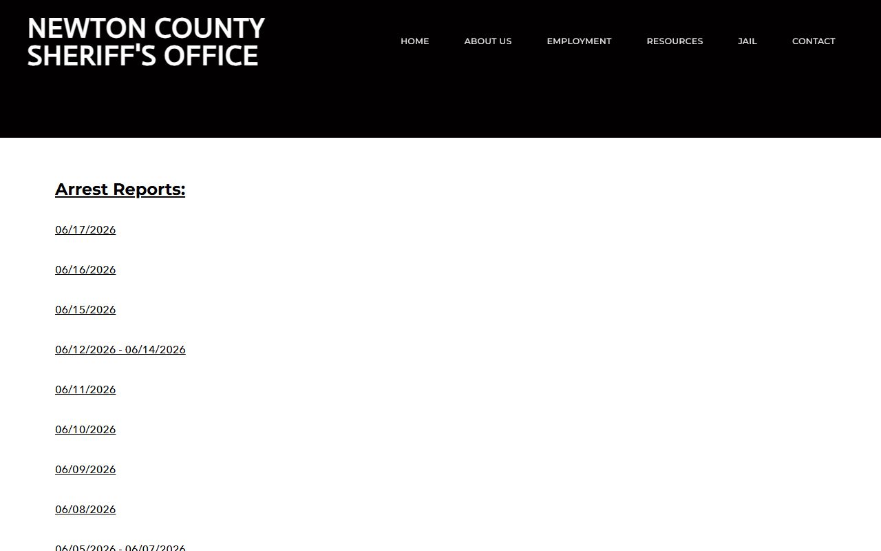 Newton County jail mugshots arrest report index without booking photo gallery