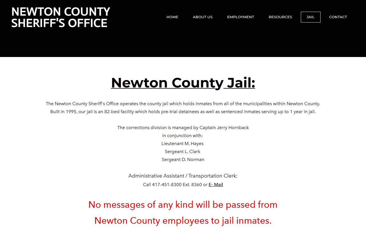 Newton County Jail inmate lookup no roster and facility rules